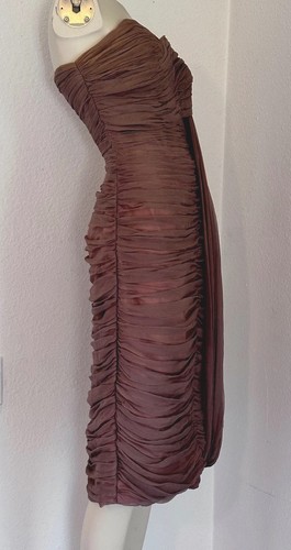 Vintage 50er Jahre POLMARKs MAUVE TRANSPARENT CHIFFON GERAFFT RAFFUNG KORSETT COCKTAILKLEID - Bild 11 von 23