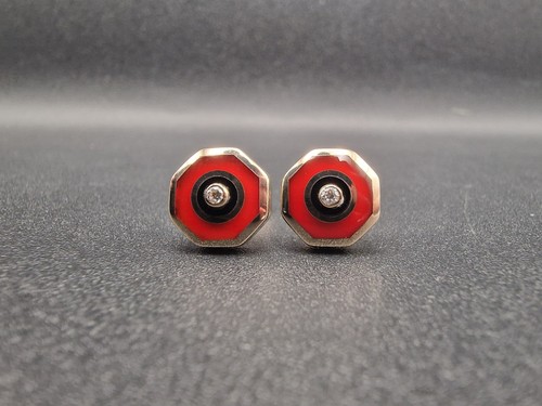 Atemberaubend 9 kt Gold Diamant Karneol Onyx Ohrringe Ohrstecker rot schwarz