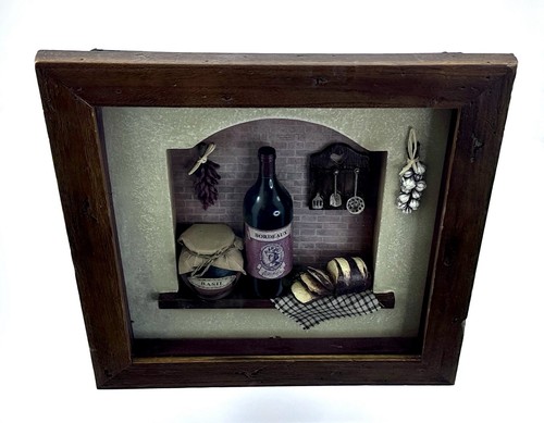 Scatola Ombra Cucina 3D Rustica Arte Parete Vino Pane Arredamento Country Francese - Foto 2 di 4