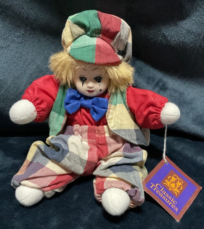 Classic Treasures Porcelain Collectible Clown Jester Doll 8” Sporty Cassandra