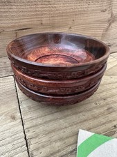 X 3 Natural Rosewood Wooden Bowl Handmade Fruit Snack Serving Dish Rustic Deco