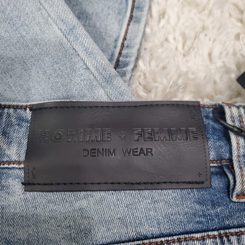 Homme Femme Distressed & Logo Patch Jeans BRAND NEW Sz 36 Denim - Picture 9 of 9