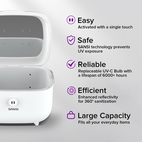 SANSI UV Light Sanitizer Box 10W Sanitizes in 5 Minutes 360° UVC Chips 5.1L - Picture 3 of 8
