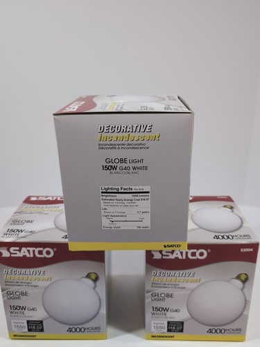 Satco S3004 150W G40 120V G16.5 Decorative White Globe Light Bulb 3 pack Lot - Picture 4 of 6
