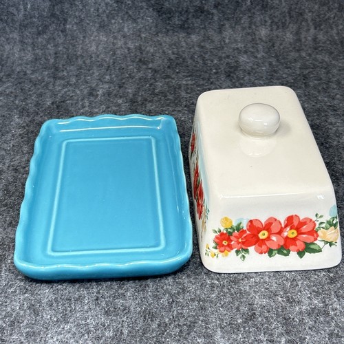 Pionierin Steinzeug Butterdose Blumenmuster gewellte Kanten Vintage Charm - Bild 6 von 9