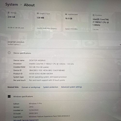 Microsoft Surface Laptop 3 13." Touchscreen ( Intel Core i7-1065G7, 16GB RAM,256 - Picture 3 of 6