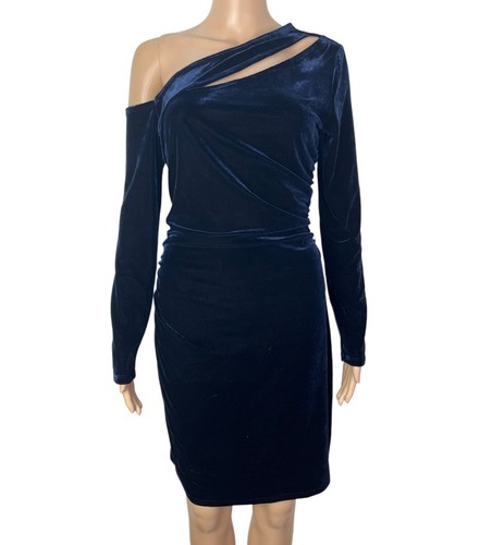 Reiss neu Camilla blau Samt asymmetrischer Ausschnitt One Shoulder Partykleid Gr 6 - Bild 2 von 13