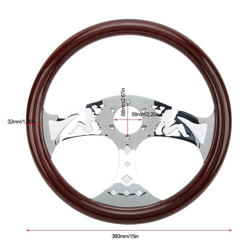 [380mm/15in Wood Grain Steering Wheel 3 Spoke 6 Hole For Classic Nostalgia Style - Picture 7 of 12