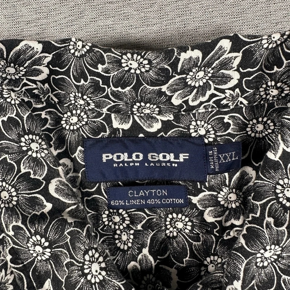 复古 Polo Ralph Lauren 衬衫男式 2XL Clayton 亚麻花卉营地短袖 AOP — 第 4/4 张图片