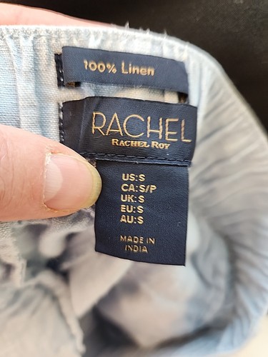 Rachel Roy Chambray Hose blau 100% Leinen Größe S Gummibund Taschen Boho - Bild 9 von 12