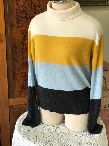 Damen 100% Kaschmir Color Block Pullover ~ Veronica Beard ~ Creme Gold Blau Grau - Bild 10 von 10