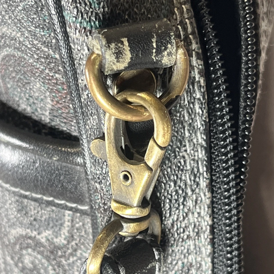 Maletín vintage 1990 Liz Claiborne patrón cachemir negro ribete de cuero 3" ancho Foto 3 de 4