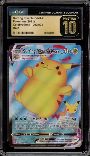 Pokemon Surfing Pikachu VMAX Celebrations Full Art #009 CGC 10 Pristine