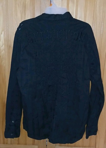 Affliction Shirt Herren L Large schwarz bestickt Gothic Grunge Biker Tattoo - Bild 2 von 5