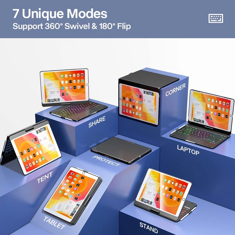 Funda iPad 9ª Generación con Teclado 360° Panel Táctil Giratorio y 7 Colores Ba... Foto 3 de 4