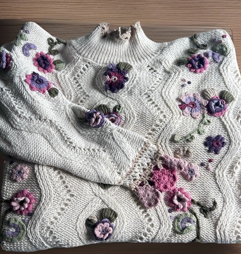 Vtg Rebecca Stone Womens M Sweater 3D Crochet Flowers Garden Cottagecore Remi - Picture 11 of 17