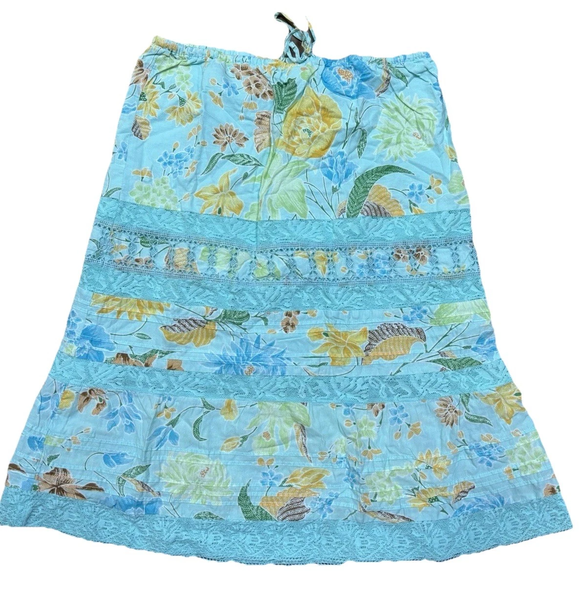 Banana Republic Tiered Lace Floral Skirt Sz 4 Cotton Linen Boho Peasant Lined