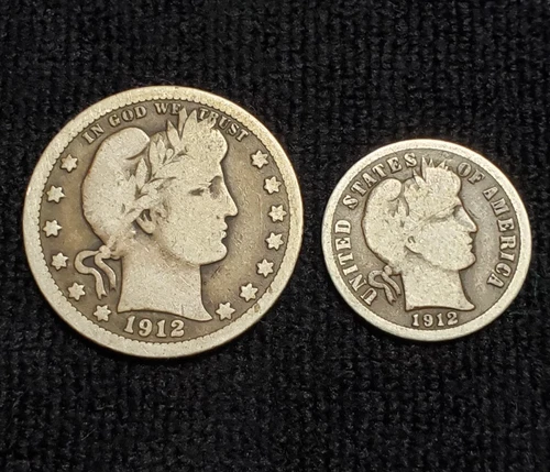 1912 Barber Quarter and Dime 90% Silver