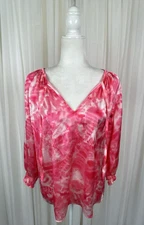 Ramy Brook New York Women's Size M Wild Pink Tie Dye Randi Puff Sleeve Blouse