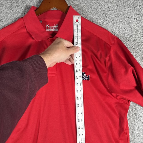 Under Armour Ole Miss Rebels Golf Polo Shirt Mens Large Red Heat Gear - Picture 10 of 12