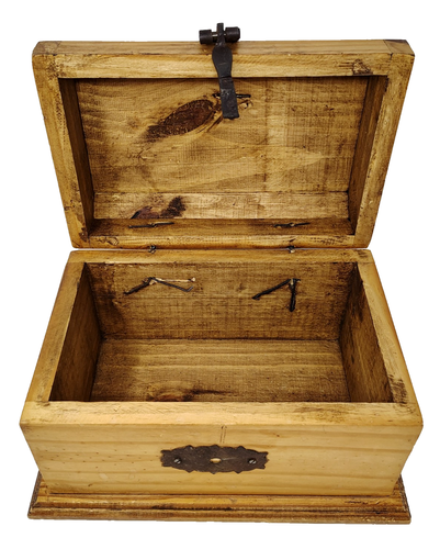 Antique Wood Trunk Treasure Chest Casket Jewelry Box Rustic Primitive Iron - Picture 6 of 24