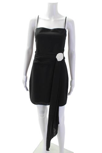 Amanda Uprichard Damen schwarzes Mini-Schlupfkleid eckiger Ausschnitt Reißverschluss Größe L - Bild 1 von 6