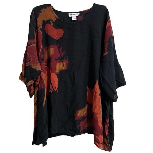 We Be Bop Vintage Retro Artsy Tunic Top 2X Black Red Sharkbite Hem Art Teacher