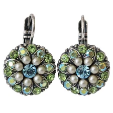 Mariana Green Blue Simulated Pearls Floral Guardian Angel Crystal Earrings