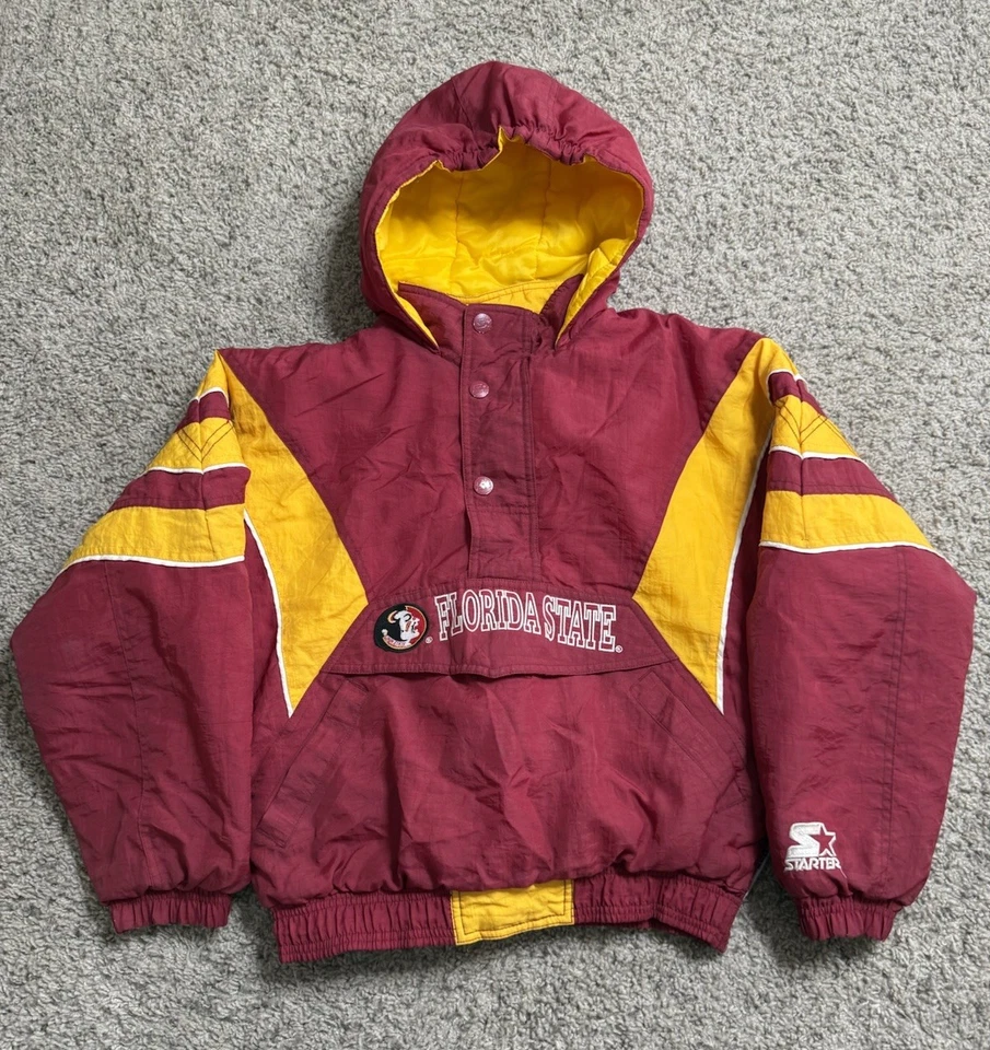 CHAQUETA PUFFER JERSEY CON CAPUCHA STARTER SEMINOLES ESTADO FLORIDA AÑOS 90 DE COLECCIÓN JUVENIL M Foto 2 de 4
