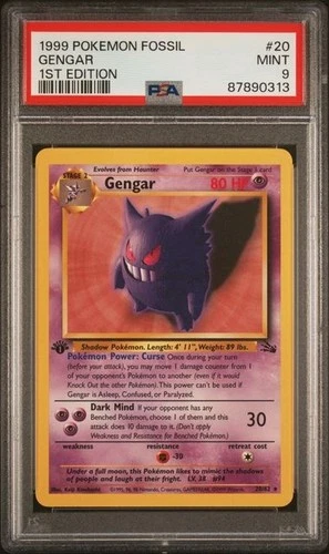 1999 POKEMON FOSSIL 1ST EDITION #20/62 GENGAR PSA 9 MINT
