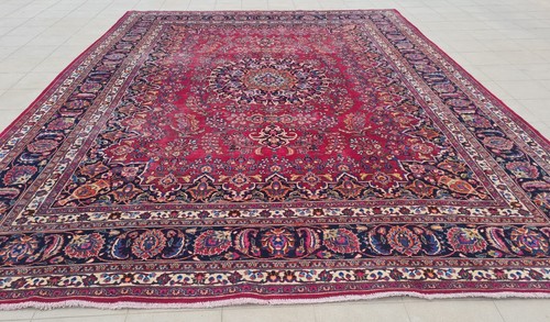 Amazing Hand Knotted Vintage Tribal Mashoud Wool Area Rug 13 x 10 Ft