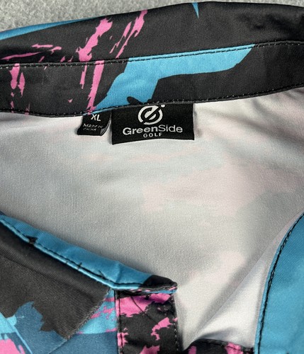 Greenside Golf Polo Shirt Performance Men's XL Blue Pink Retro Vibe AOP Wicking - Picture 7 of 10