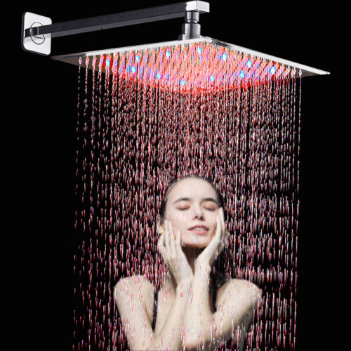 8-16 inch LED Shower Head Rainfall Square Top Sprayer Bathroom Shower Faucet - Picture 20 of 25
