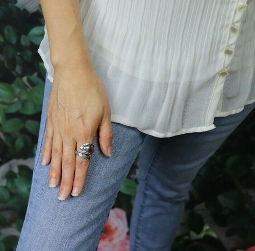 Sterling Silver Flower Spoon Ring size 7 1/4  Prince Eugene Pattern Bypass Ring - Picture 3 of 6