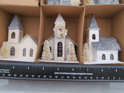 Putz Style paper house CHURCH & bottle brush tree Primitives by Kathy 5pc 104278 - Picture 2 of 11