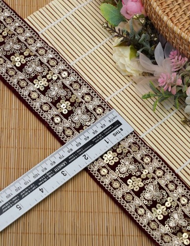 FCL 1 mtr Embroidered Border Saree Lace Trim Fabric Asian Traditional Wedding - Picture 26 of 36
