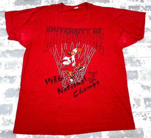 Vintage Louisville Cardinals Shirt Men Large 80s Single Stitch Tee 1986 Champs *