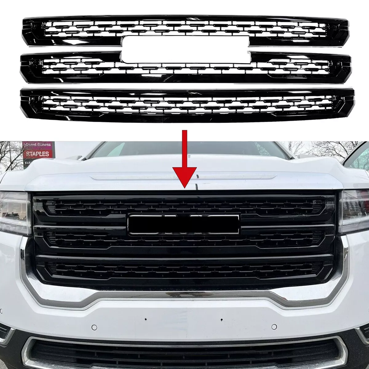 For 2020 2023 GMC Acadia Gloss Black Grille Grill Overlay Clip On