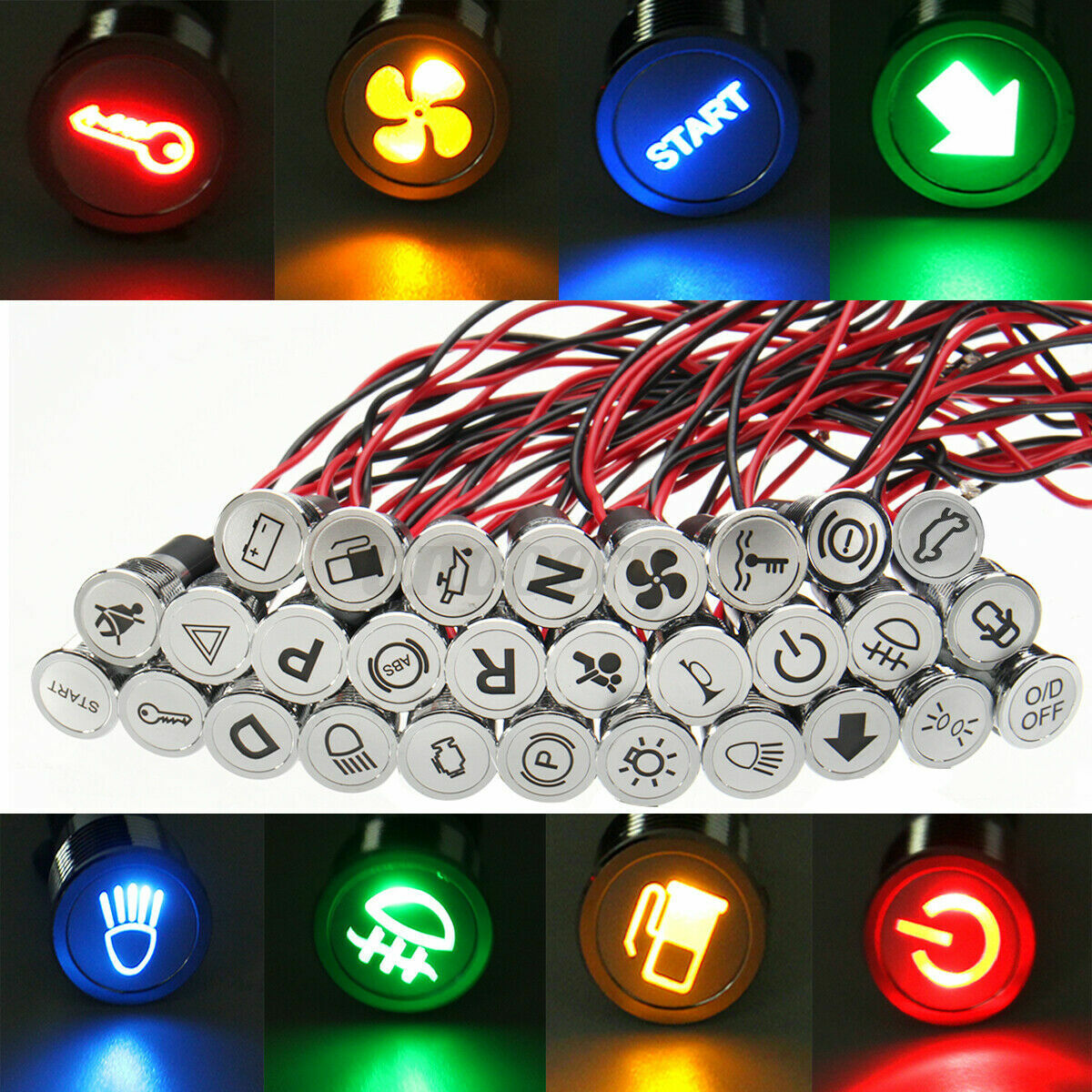 12V-36V 10mm Waterproof Symbol LED Dash Panel Warning