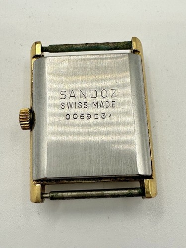 Vintage SANDOZ Tank 17j Men’s Watch Swiss Made 10m Gold Plated 22mm Parts/Repair - Picture 10 of 17