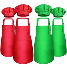 4 Sets Christmas Kids Apron and Chef Hat Boys Girls with 2 Pockets Classic