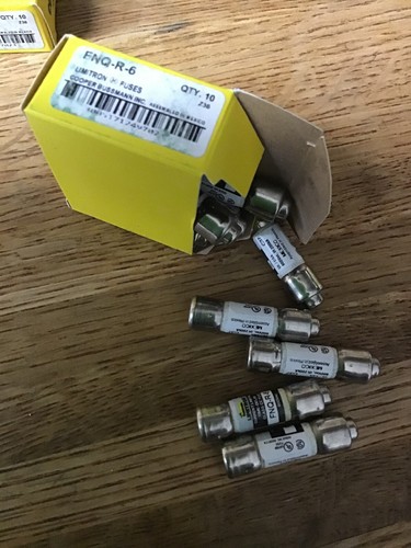 10 nuovi fusibili Bussmann FNQ-R-6 classe CC 6 ampere 600 Volt Tron NUOVO LOOK NUOVI CON SCATOLA - Foto 2 di 2