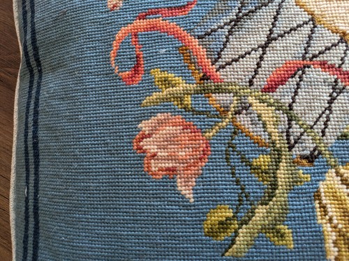 Vintage Gorgeous Needlepoint Pillow Musical Instruments Floral Seat Cover Piano  - Picture 12 of 12