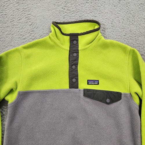 Patagonia Jacket Kids Large Green Gray Lightweight Synchilla Snap T Pullover - Picture 2 of 14