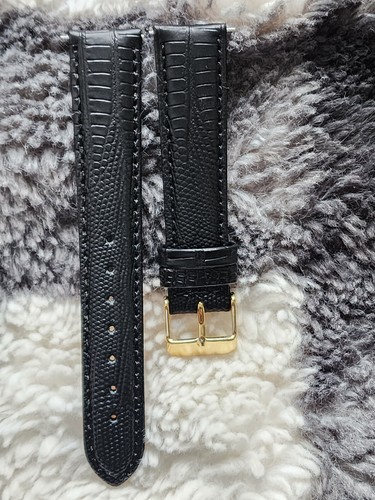 18mm Black Genuine Leather Teju Lizard WATERPROOF Watch Band Strap Gold Buckle - Picture 5 of 5