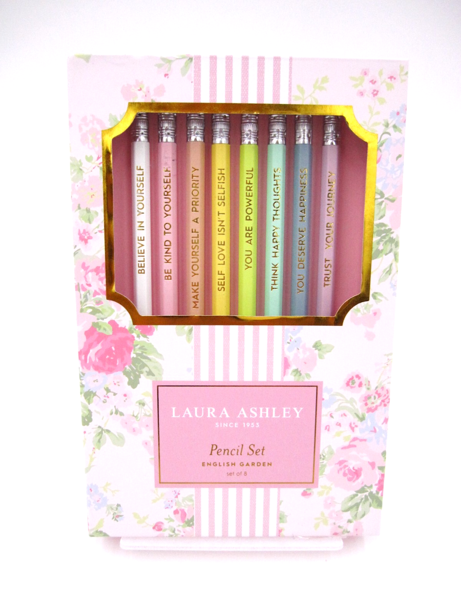 Laura Ashley Pencils English Garden Pink Box of 8 Gold Debossed | eBay