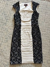 Scarlett Ivory Black Lace Shutter Pleat Stretch Social Dress 8