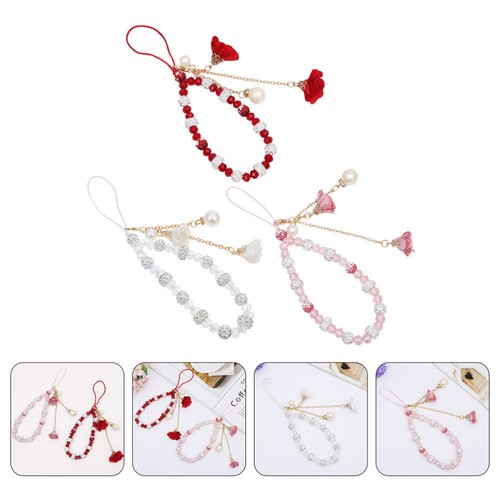 3 Pcs Flower Bracelet Phone Lanyard with Pendants Hanging Straps - Zdjęcie 3 z 12