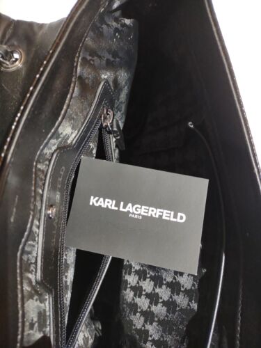 KARL LAGERFELD BLACK LEATHER AGYNESS QUILTED PURSE SHOULDER BAG CROSSBODY - Picture 4 of 5