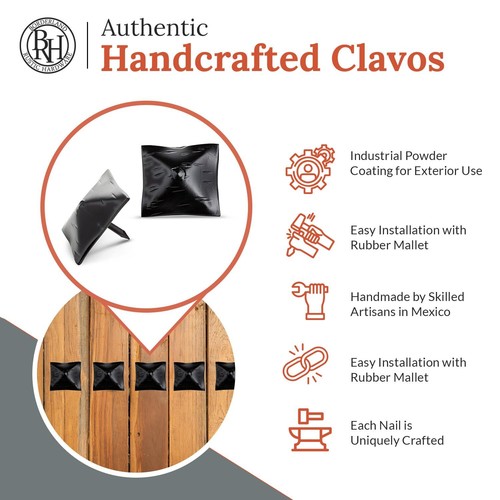 25 Pack 1.5" Square Pyramid Door Clavos Decorative Nails Rustic Hammered Iron - Picture 2 of 42
